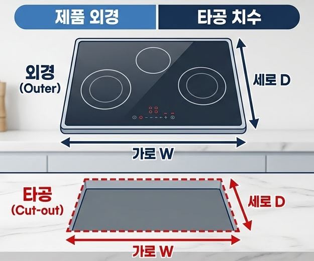 인덕션 사이즈와 타공사이즈 프리스탠딩 사이즈 지교