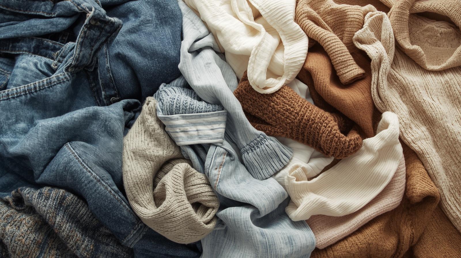 산더미처럼 쌓인 헌옷이 분류 과정을 거쳐 압축된 베일(Bale) 형태로 제작되고, 대형 컨테이너에 적재되어 해외 수출항으로 운송되는 유통 구조의 전 과정을 보여주는 이미지 태그